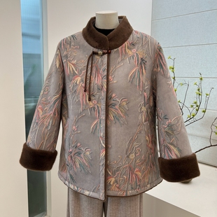 中式冬季加绒加厚皮毛一体奶奶装外套宽松保暖中老年老太太上衣女