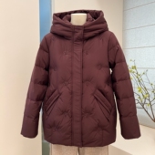 冬季 宽松保暖羽绒服外套中老年纯色连帽拉链刺绣妈妈上衣女 奶奶装