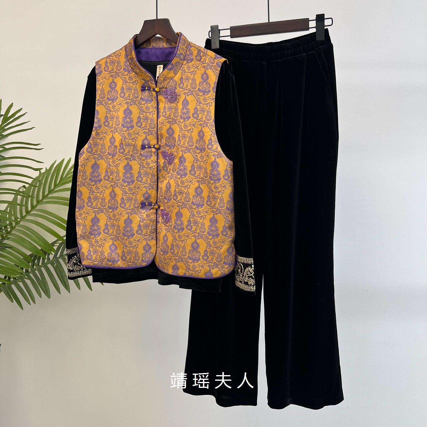 春季气质妈妈套装复古中式立领