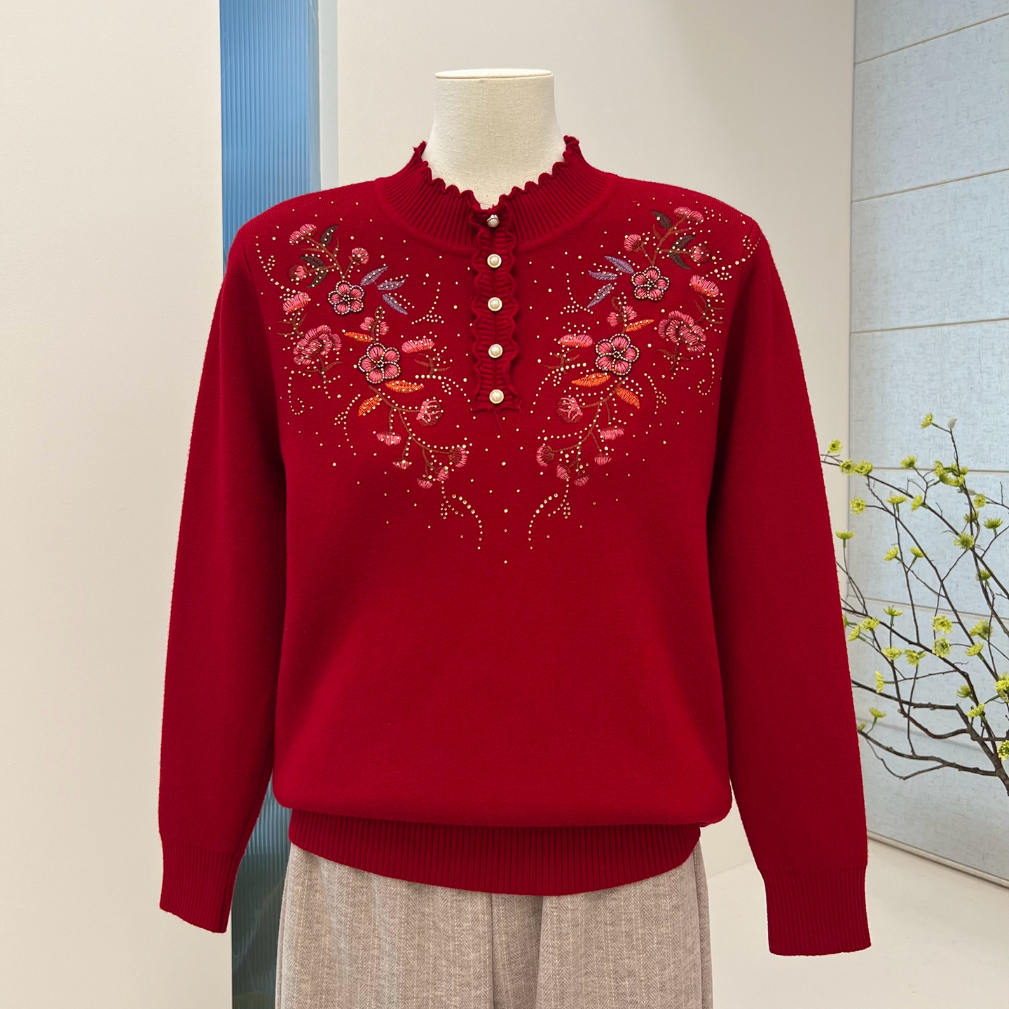 加绒加厚保暖毛衣宽松针织中老年