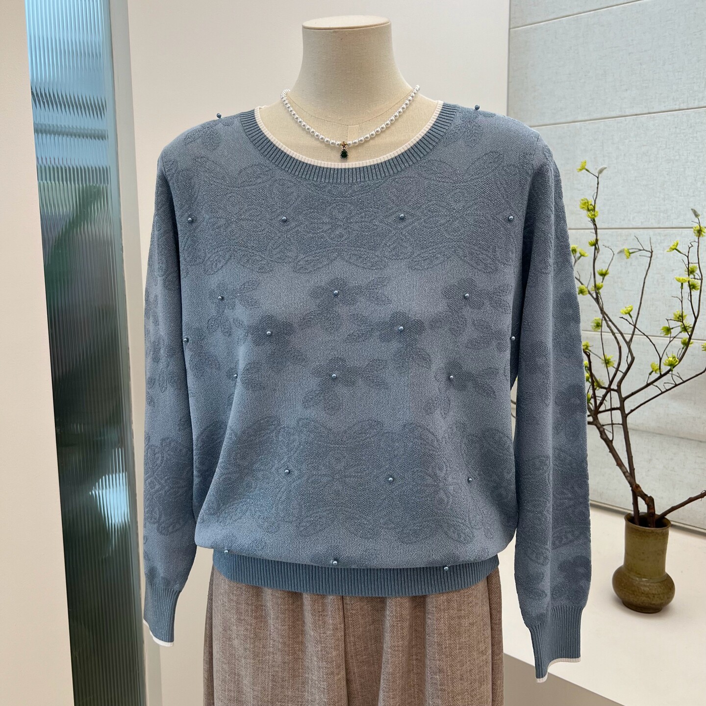 春季新款妈妈装纯色圆领宽松上衣