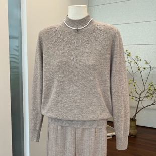 秋冬中年女士100纯羊毛针织衫半高领套头毛衣妈妈洋气内搭上衣