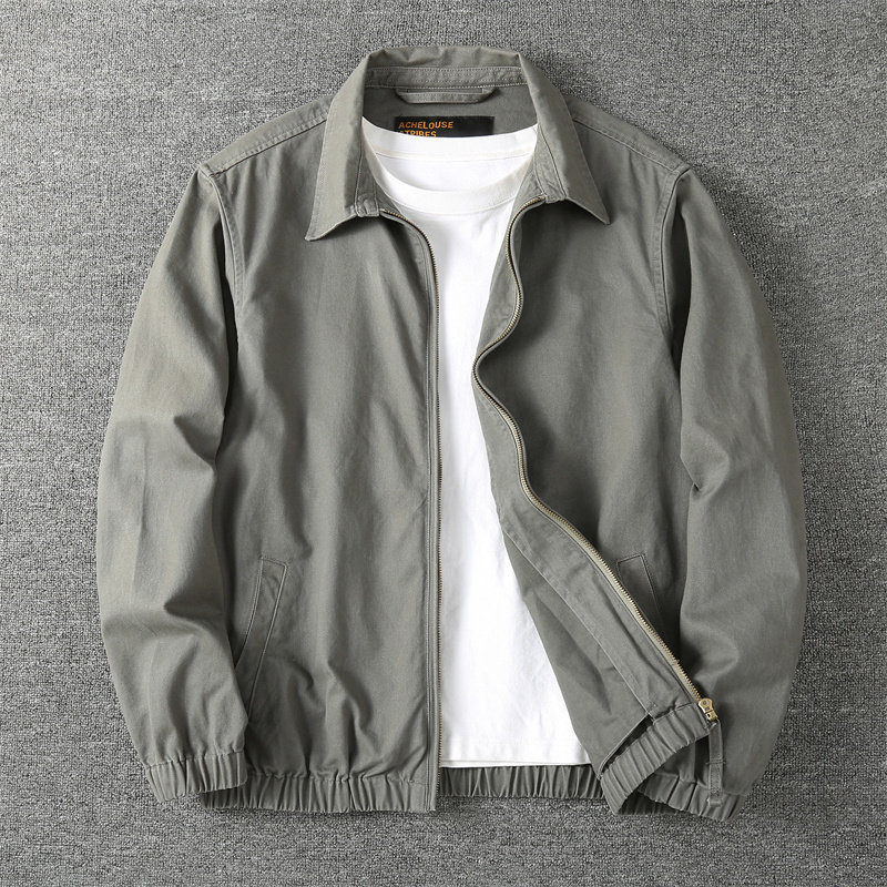 秋季美式商务休闲青年翻领夹克外套男 户外工装水洗纯棉百搭上衣