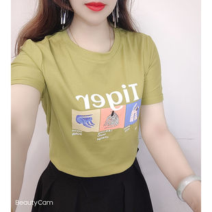 纯棉洋气短袖t恤女夏新款2025爆款韩版宽松休闲印花时尚体恤衫潮t