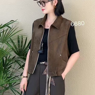 欧洲站复古拉链麂皮绒无袖马甲女秋季时尚洋气休闲叠穿坎肩外套潮