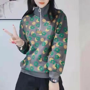 花朵半拉链立领卫衣女2025新款爆款春秋设计感短款高领套头上衣女
