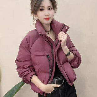 立领小个子羽绒服女冬季短款韩版宽松加厚新款白鸭绒面包保暖外套