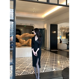 美神裙Wcouture必入款精选私服 缎面蕾丝拼接羊毛针织修身连衣裙