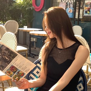 透明拼接针织小背心上衣 有小心思 肉桂粉Wcouture原创 万能内搭