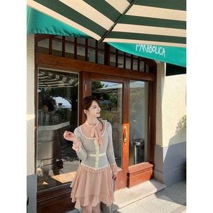 牛乳甜筒Wcouture原创 学院风百搭 镂空设计 方领收腰针织开衫