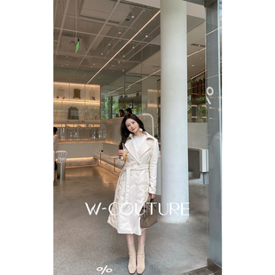 Wcouture秋冬款 北国雪松澳毛尼拼鹅绒修身风衣款中长收腰羽绒服