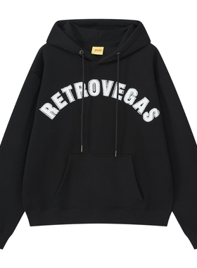 *RTVG*秋冬新款街头潮男女基础百搭铆钉珍珠加绒帽衫套头卫衣黑