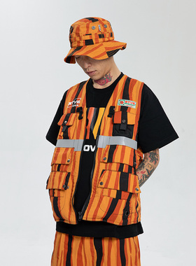 RTVG[RETROVEGAS]国潮牌街头反光迷彩条纹可拆卸多包男女背心马甲