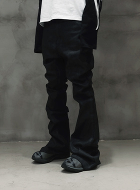 ＜RTVG＞RETROVEGAS国潮牌秋冬时尚男女百搭微喇黑色休闲喇叭蜡裤
