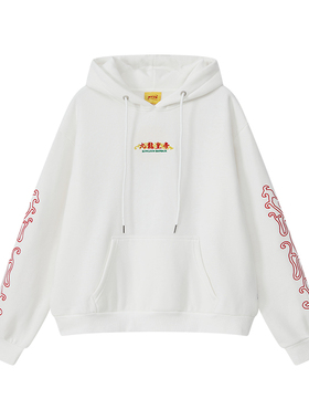 ＜RTVG＞九龙皇帝龙年限定国潮男女刺绣休闲基础百搭白色卫衣帽衫