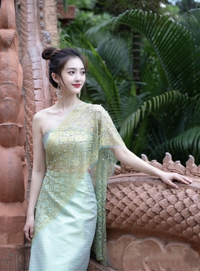 网红同款西双版纳傣族民族服装筒裙表演服夏季影楼艺术写真拍照