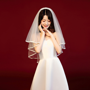 张馨予同款包边头纱结婚新娘头饰森系超仙拍网红照道具旅拍长款