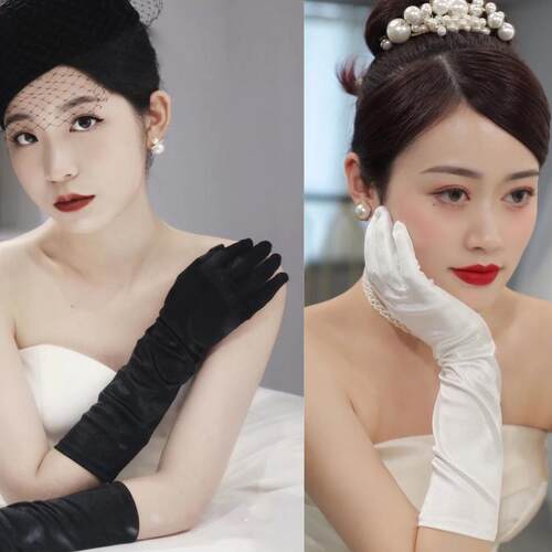 新娘伴娘丝绒缎面婚礼服晚宴手套