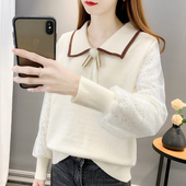 毛衣女娃娃领洋气宽松外穿打底上衣 薄针织衫 春秋网红爆款 蕾丝长袖