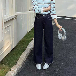 韩尚裤业2026春新款防褪色宽松直筒牛仔裤女小个子十分窄版阔腿裤