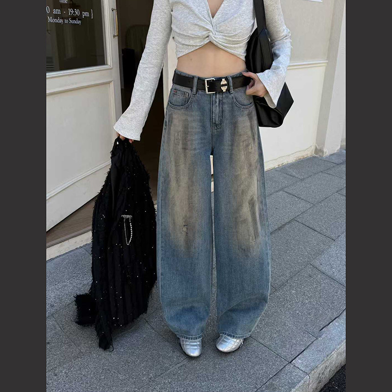 爆犀牛2026春季新款做旧复古脏脏裤高腰宽松阔腿牛仔裤女直筒长裤,女装/女士精品,牛仔裤,淘宝优惠券,粉丝福利购,淘宝优惠卷