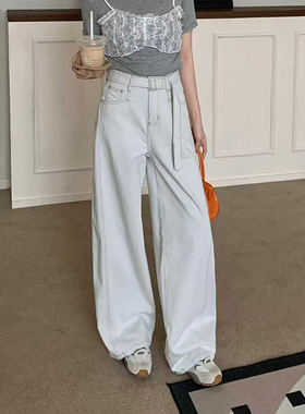 爆犀牛2025春新款高腰时髦灰色阔腿牛仔裤女休闲直筒显瘦宽松裤子