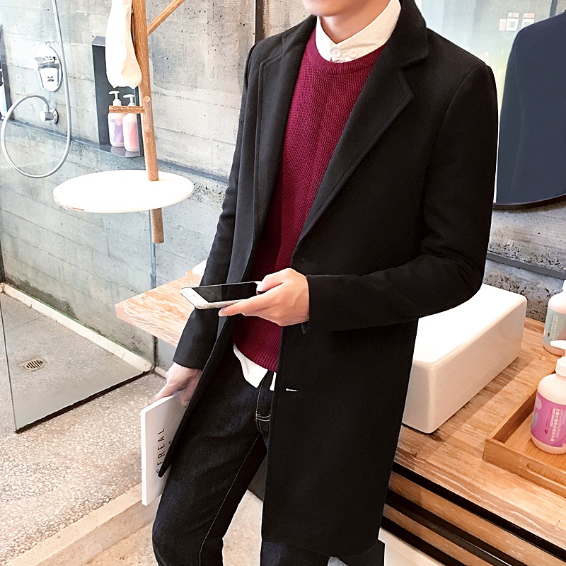 秋冬季中长款风衣男士韩版修身型时尚外套毛呢子大衣青年潮流衣服