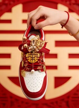 红色婚鞋女2026新款中式新娘鞋禾秀婚纱两穿男女一对结婚运动板鞋
