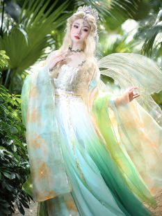 采梦集原创汉服唐绿精灵白皇后渐变色走秀腰封诃子裙大袖 司藤 衫