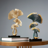 客厅玄关样板房新中式 北欧轻奢摆件银杏树叶软装 饰品鹿套装 摆设