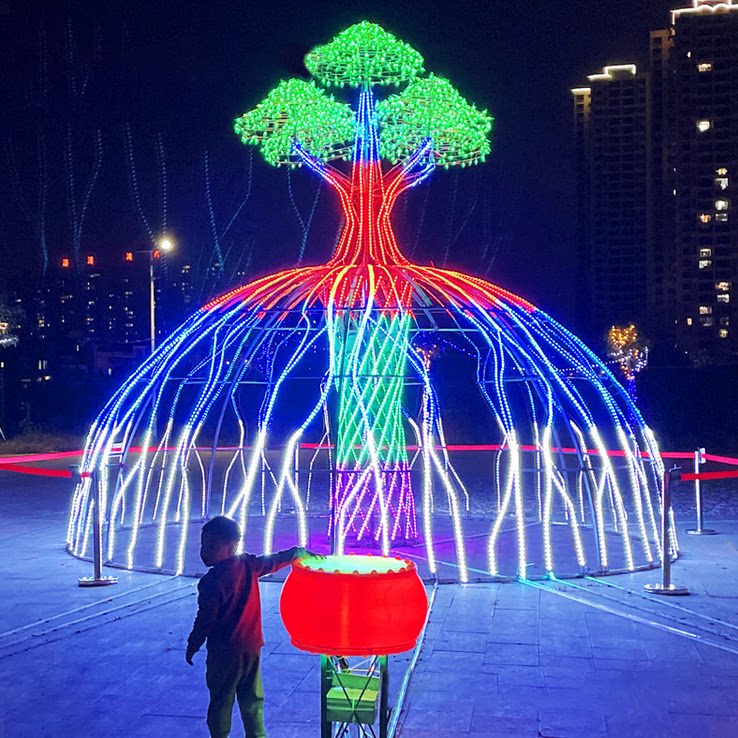 大型春节花灯亮化设计定制卡通造型生命之树互动装置创意灯展灯会