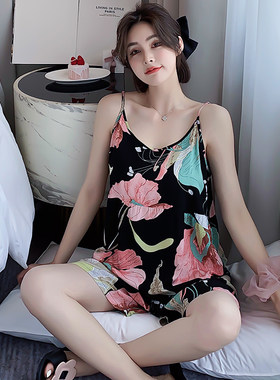 棉绸背心套无袖条纹少女短裤睡衣