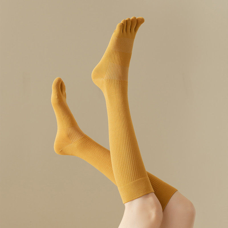 五指袜子女春秋季及膝运动纯色压力小腿袜个性分趾防滑高筒长袜棉,运动包/户外包/配件,运动袜,淘宝优惠券,粉丝福利购,淘宝优惠卷