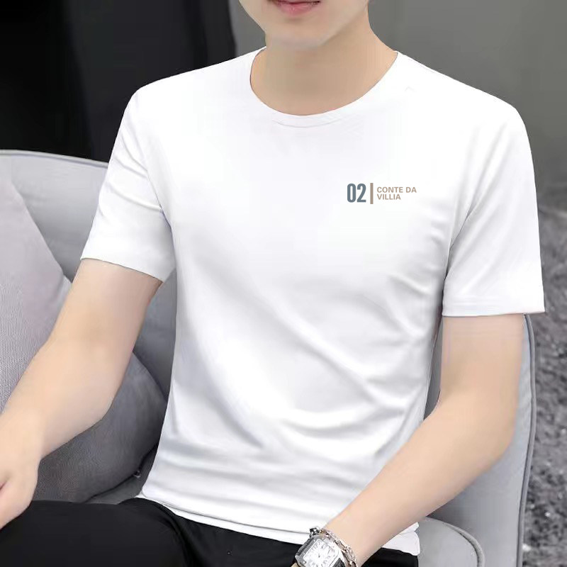 莫代尔冰丝休闲短袖t恤男圆领衣服夏季速干凉感印花半袖抗菌体恤