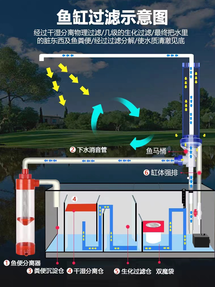 鱼缸粪便收集器底滤鱼便分离器下过滤前置鱼马桶外置沉淀仓过滤器