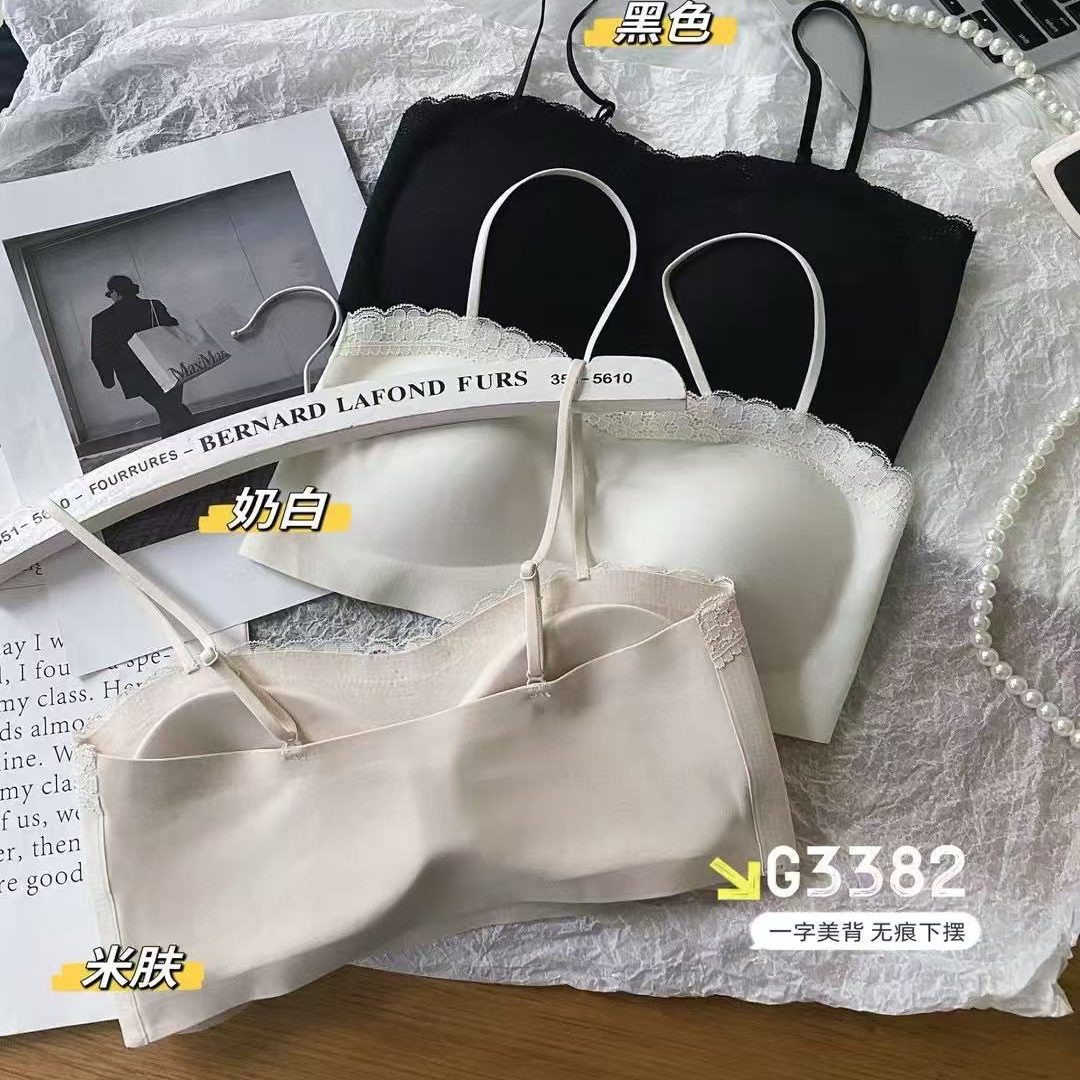 2025新款蕾丝边防走光短款美背吊带背心女一体杯内衣抹胸裹胸内搭