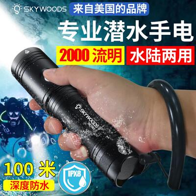天空森林SKYWOODS D6PRO 潜水电筒夜潜水陆两用2000流明超亮