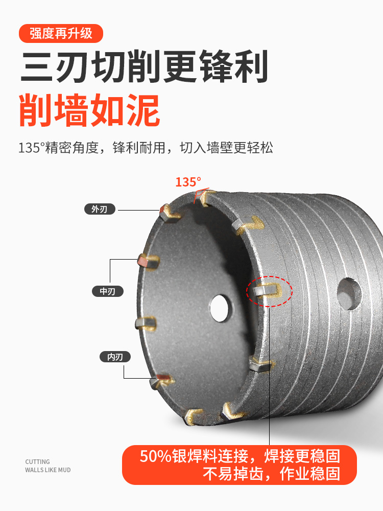 穿墙神器混凝土空调管墙壁钻头孔水钻钻头砖冲击打孔墙开孔器电锤