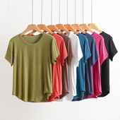 莫代尔打底衫 短袖 胖mm200斤圆领百搭上衣 女士t恤宽松显瘦大码 夏装
