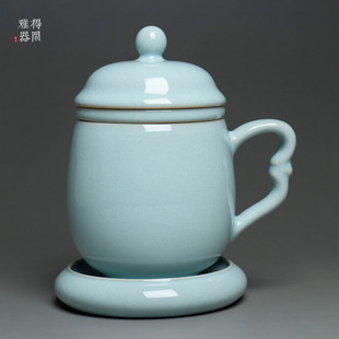 得闲雅器原产地汝瓷天青釉伴月杯带茶漏过滤茶杯养开片品茗汝州窑