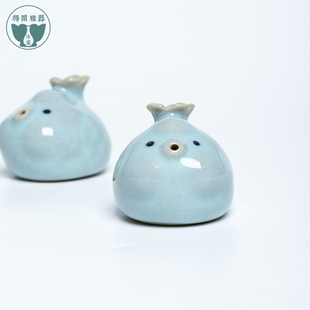 得闲雅器汝瓷泡泡鱼茶宠摆件陶瓷线香香插茶道家居装饰品茶道配件