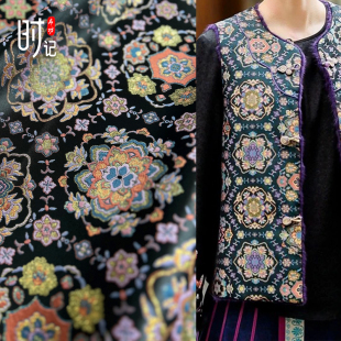 织金黑底宝相花织锦缎布料中式国风旗袍马甲手工diy提花缎子面料