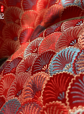 新红色贝壳旗袍婚包织锦缎布料复古中式装饰提花绸缎抱枕服装面料