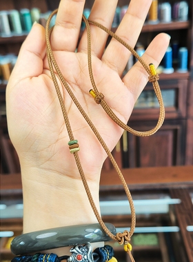 半夏手工编织高货极质感黄金玉佩小吊坠绳女细毛衣项链绳子简约款