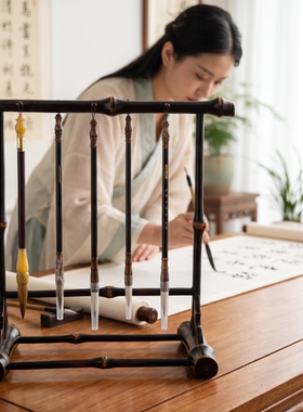 筇竹方形毛笔架笔挂多功能收纳架家用书房桌面中式高端摆件书法架