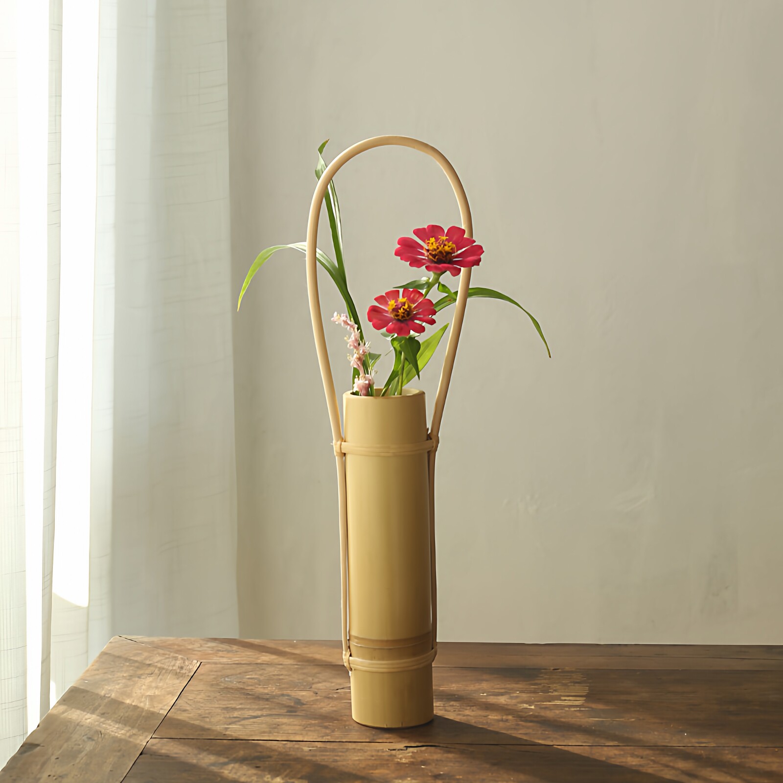 耕云 原竹 竹筒花器 花入 日式鲜花插花 竹篮花篮 日式花道台湾