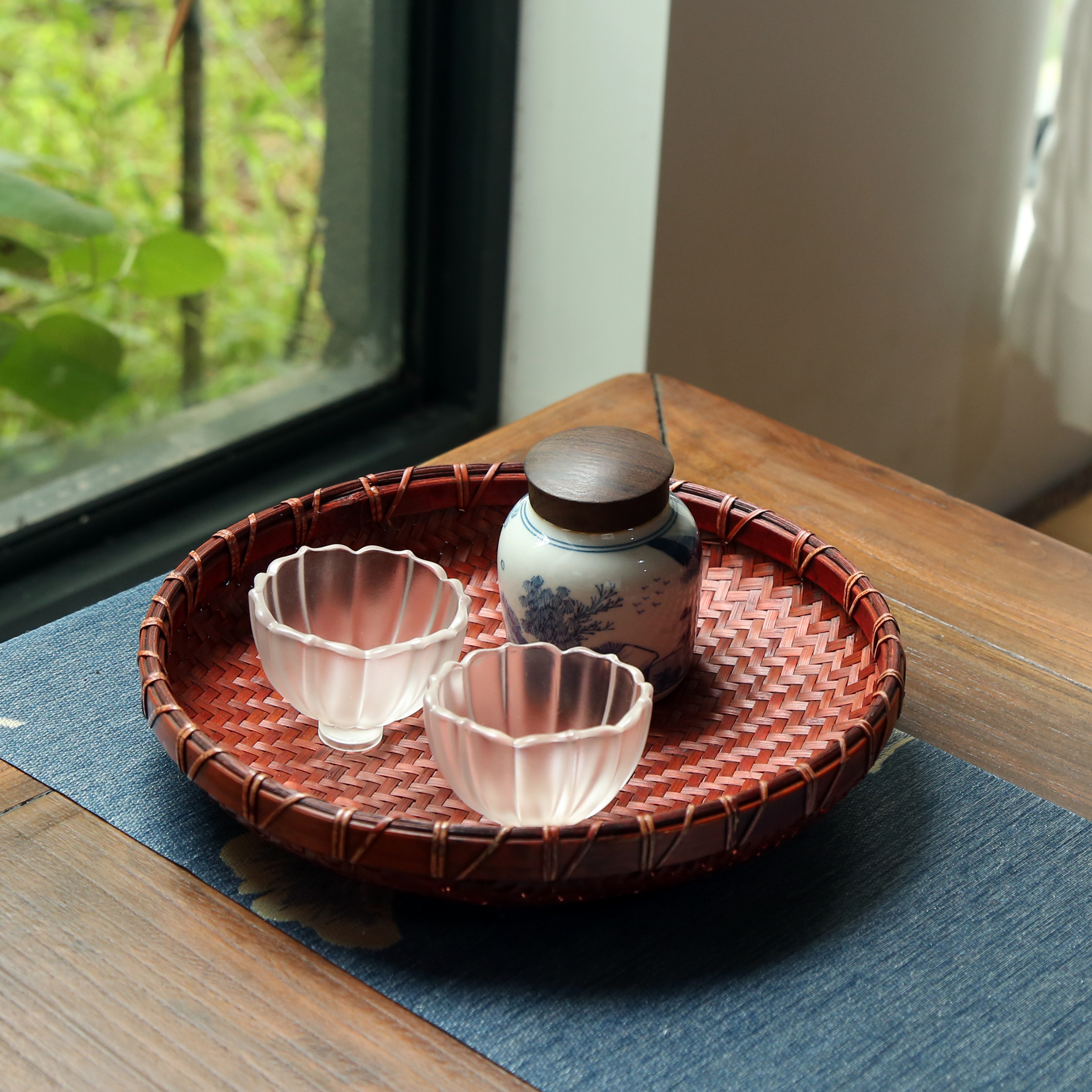 安吉竹编茶点盘竹制仿古收纳框中式置物筐点心盘水果盘日式干果碟