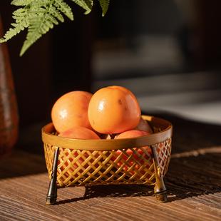 竹编大漆零食筐小果盘茶点盘中式小托盘家用茶室糖果点心收纳竹篓
