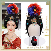 古风汉服假发懒人头套多色大朵绢花发夹唐风造型写真百搭发饰组合