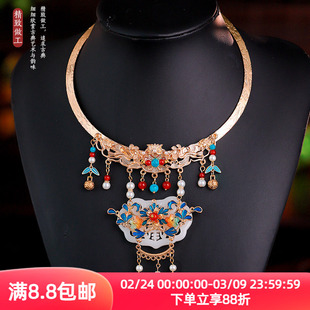 古风汉服合金仿岫玉璎珞项圈明制民族风项链平安锁旗袍马面裙配饰
